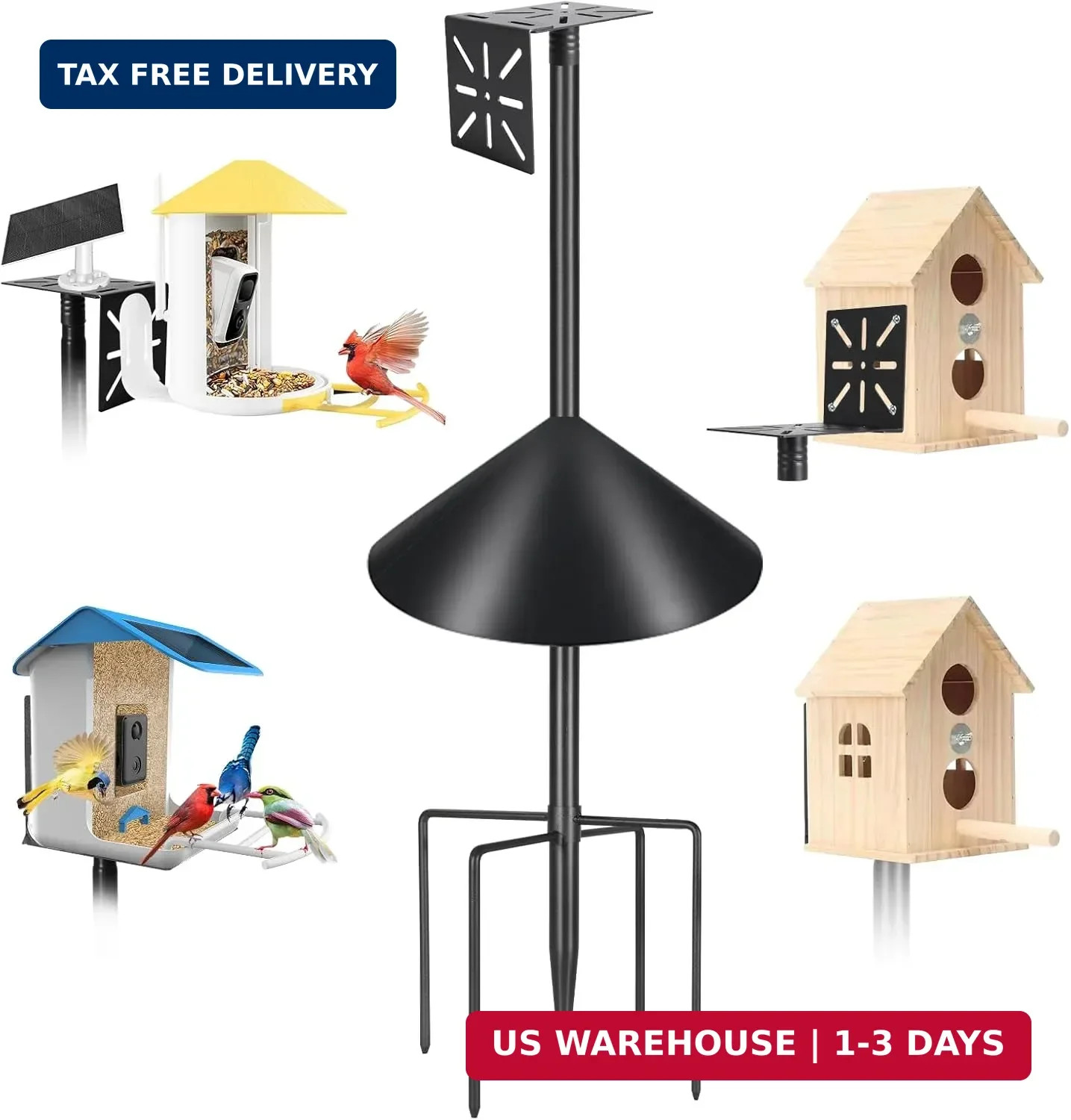 Smart Bird Feeder Pole with Squirrel Baffle & Bath-Heavy Duty Adjustable 3-6.6ft