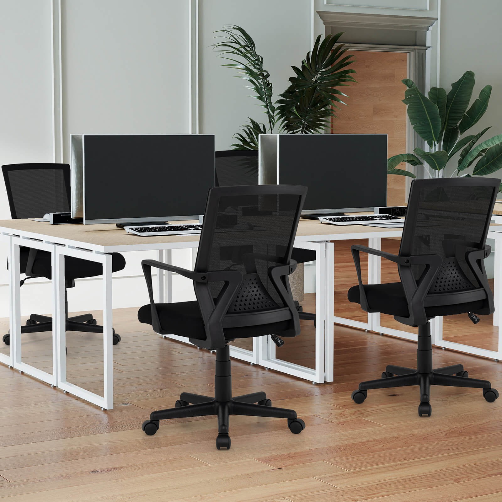 Mesh Office Chair Swivel Rocking Chair Adjustable w/ Lumbar Support & Armrests