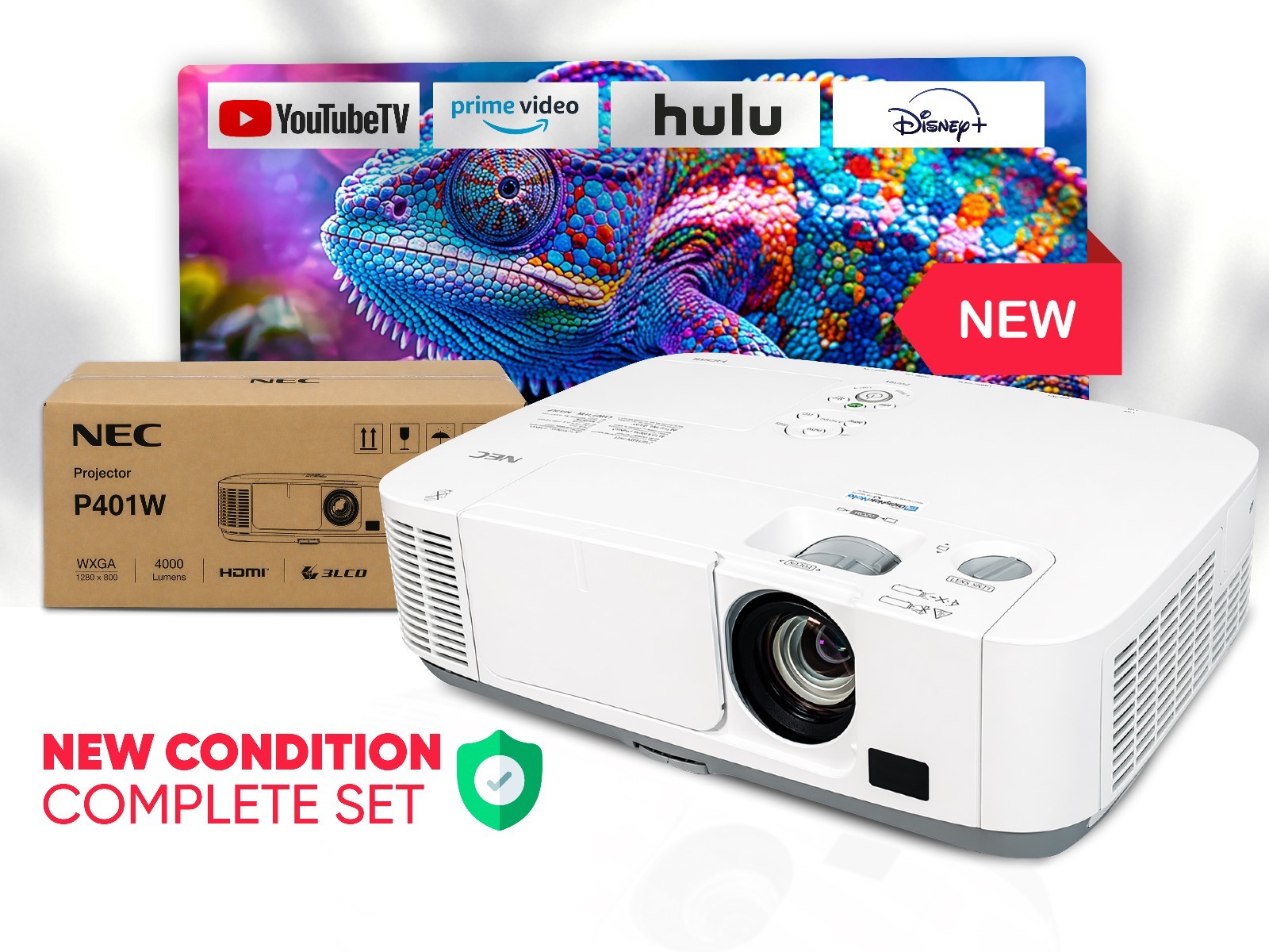 NEC P401W 3LCD Projector NEW Condition 4000 Lumens 16:10 (WXGA) 16W Speakers HD
