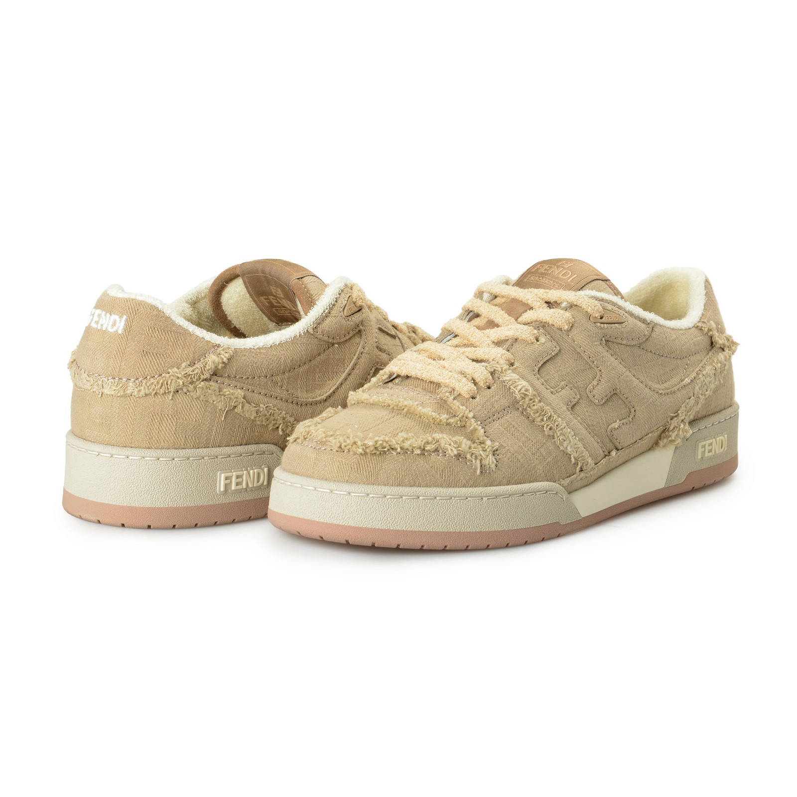 Fendi Men's "7E1495 AN8L F1LQI" Beige Canvas Leather Fashion Sneakers Shoes
