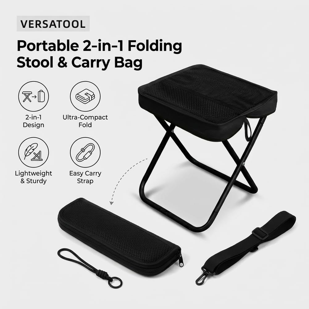 Foldable Backpack Stool, 2-in-1 Portable Camping Stool with Sling Bag, 260LBS...