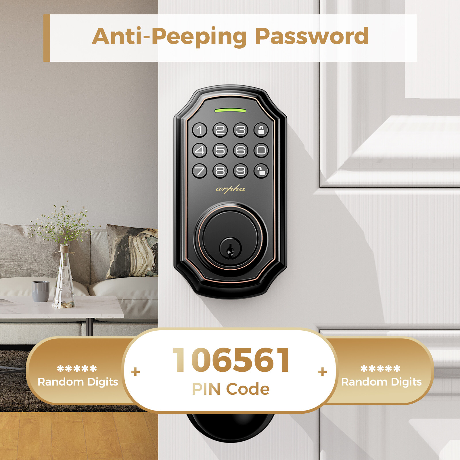 ARPHA Keyless Door Lock Keypad Door Lock ＆ Handle Bluetooth App Keypad Deadbolt