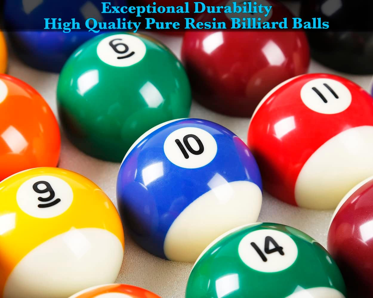 Billiard Pool Balls with Triangle Ball Rack, Cue Chalks, Table Spot Stickers & T