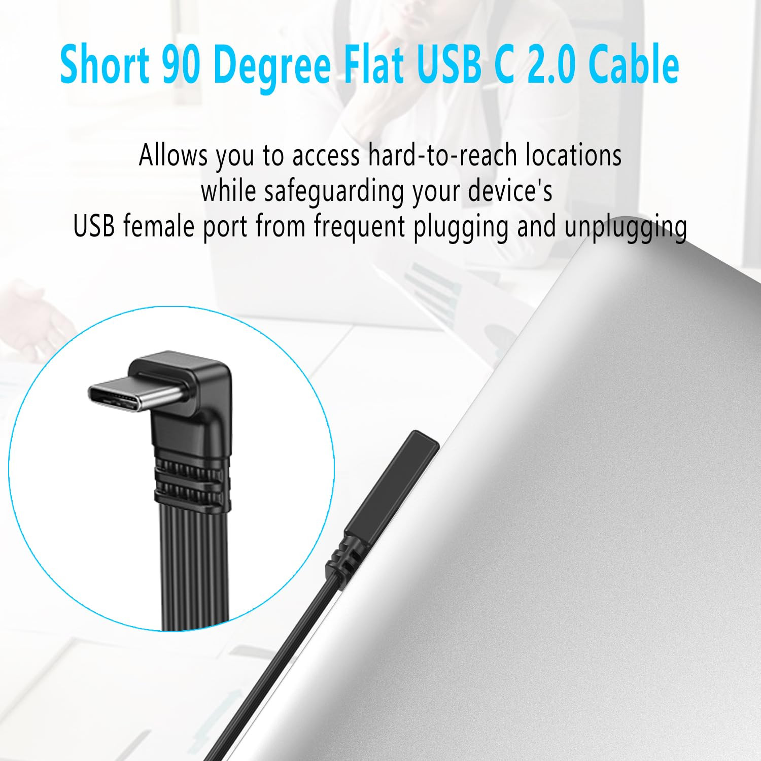 Short 90 Degree USB Type C 2.0 Flat Cable,Pd 65W USB C 2.0 Fast Charge Cable,Sho