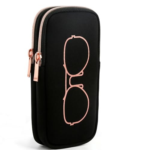 KKP Double Eyeglass Case | Sunglasses Cases with 2 Compartments Black Gold