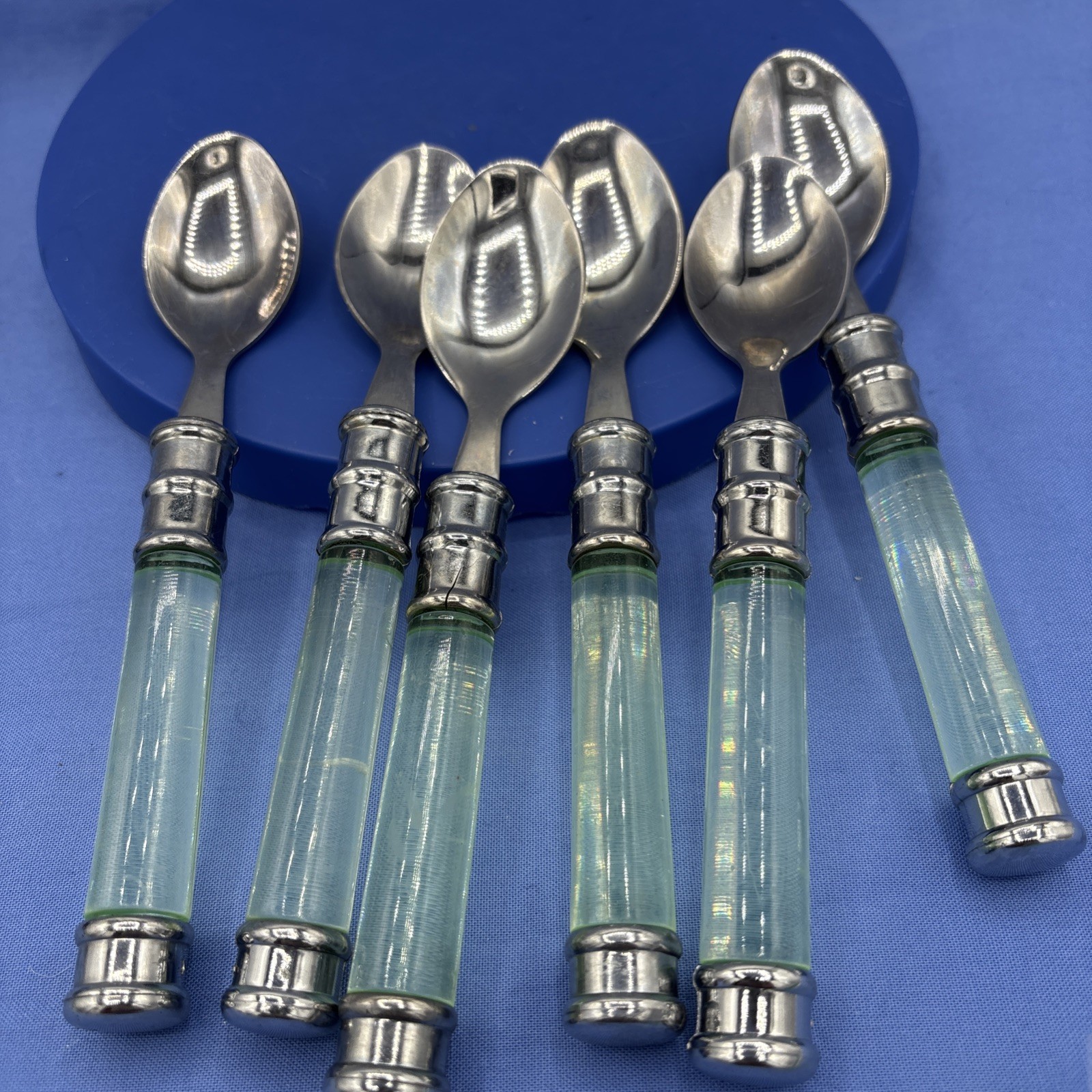 4-Cambridge Duplex Mint Green Acrylic Lucite TEASPOONS 6 3/4"