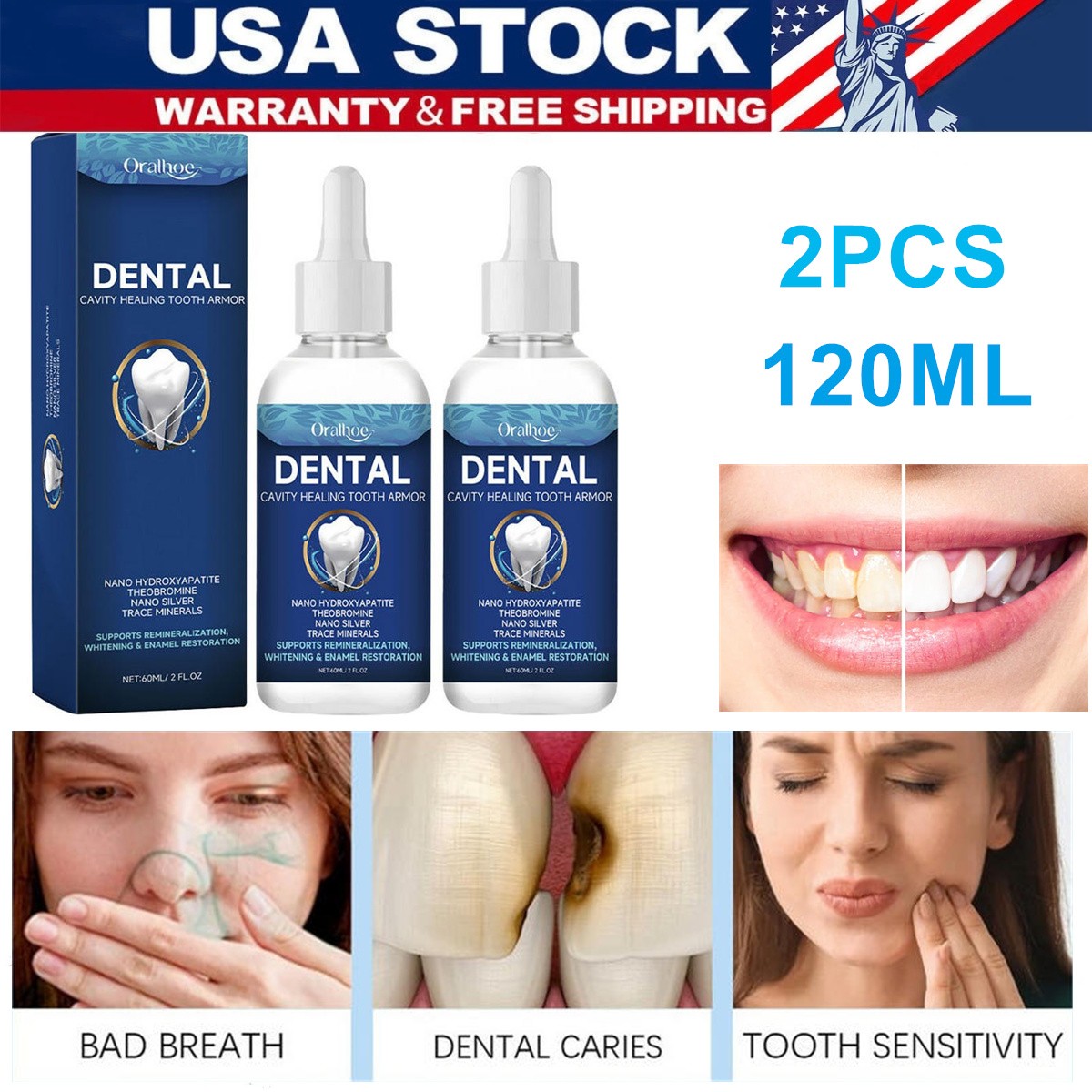 2PCS Dental Cavity Healing Tooth Armor Teeth Care Whitening Enamel Restoration
