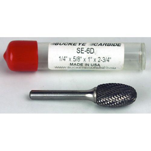 Carbide Burr (SE-6D) Egg Shape - Double Cut - 1/4 x 5/8 x 1 x 2 3/4