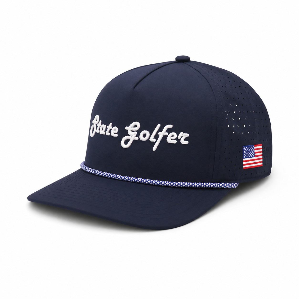 State Golfer Golf Rope Hat Navy Sign Snapback Trucker Cap USA Flag Adjustable