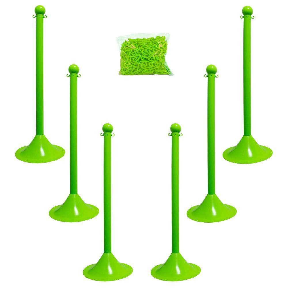 2 In. Light Duty Stanchion and Chain Kit in Safety Green