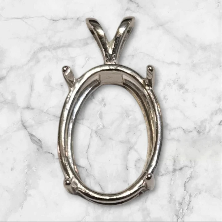 30x22 mm Oval 925 Sterling Silver Wire Setting Mount Pendant, Pre-notched
