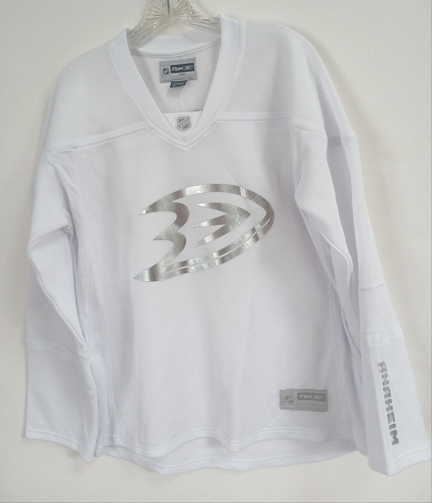 RBK ANAHEIM DUCKS WOMENS WHITE/SILVER GLITTER JERSEY XL