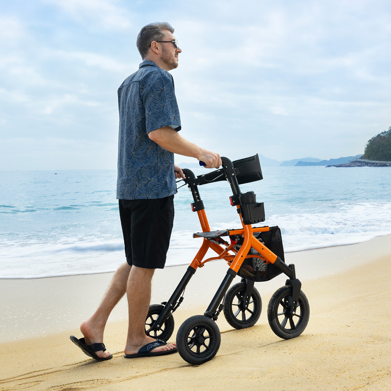 All-Terrain Rollator Walker with 12inch Rubber Wheels, Seat & Backrest, Foldable