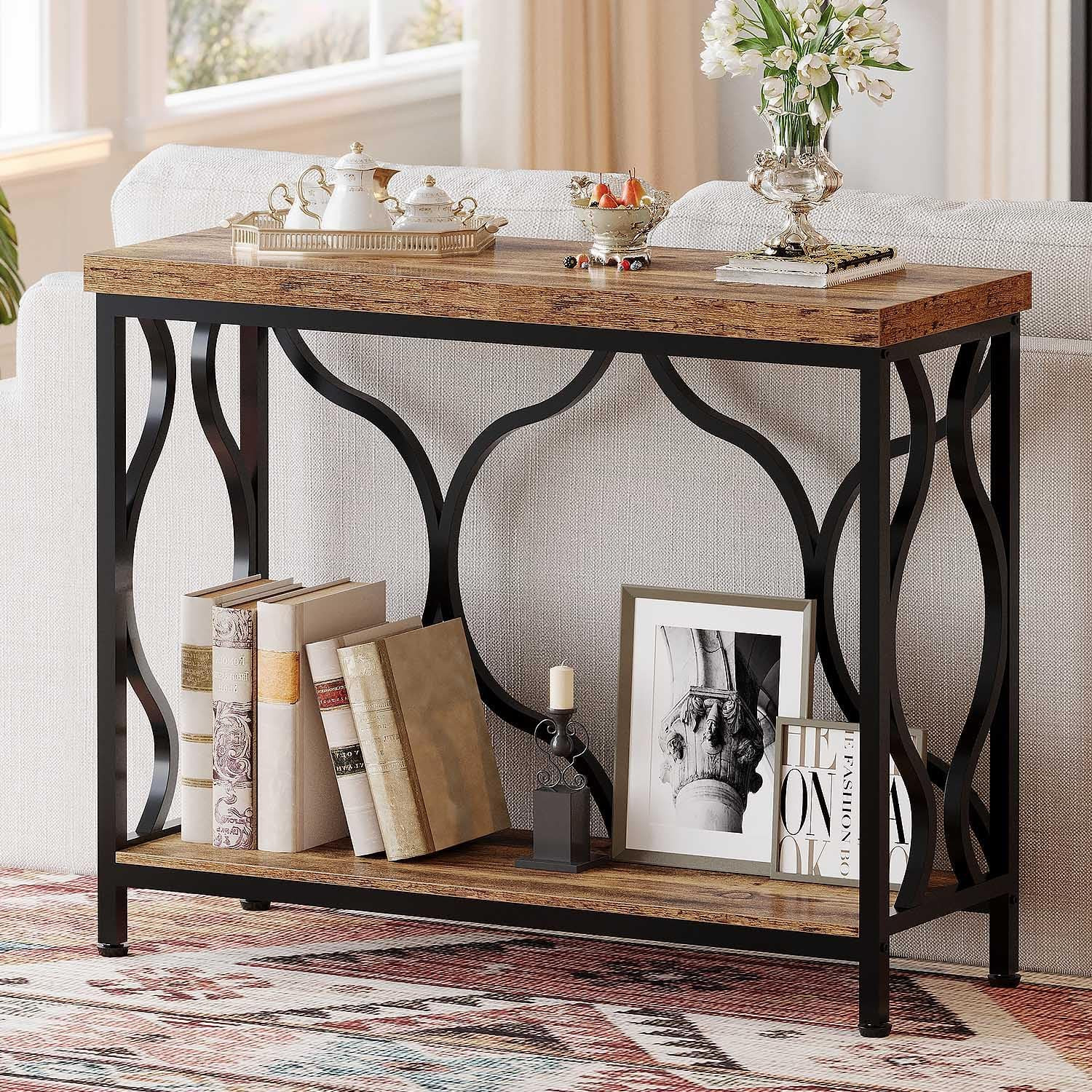 39.4" Console Sofa Table, Farmhouse Entryway Table Hallway Rustic Brown | Indust