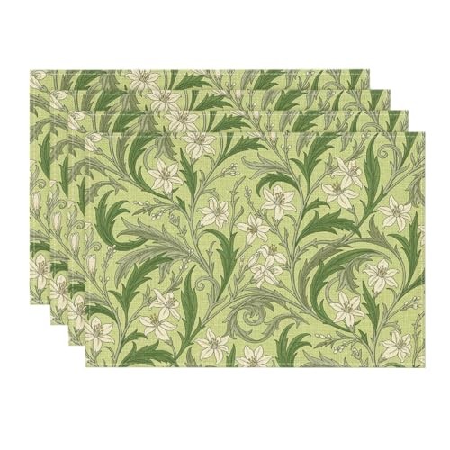 Vintage Wildflower Vines Borage 12" x 18", Rectangular 4 Pcs Green/Beige