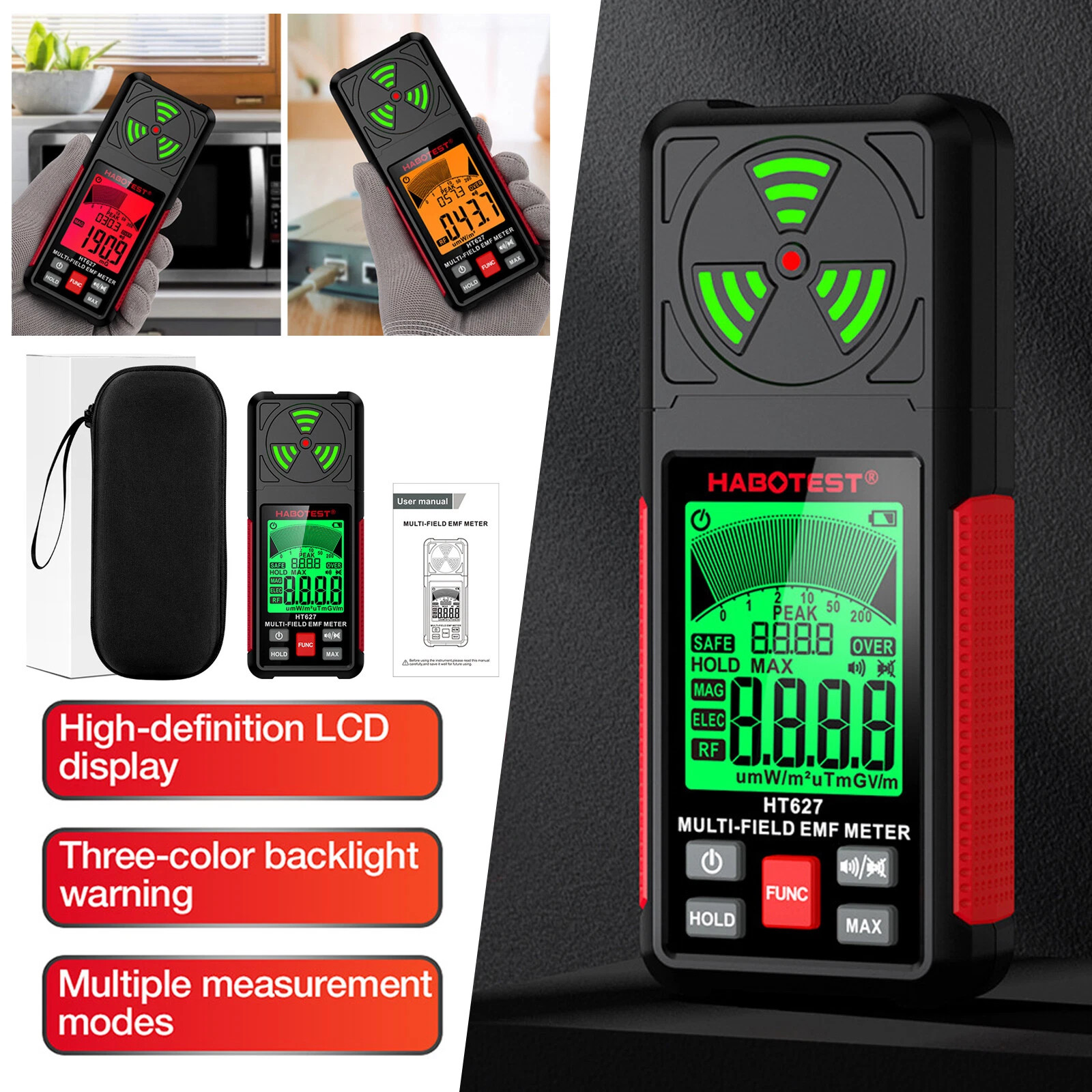 3 in 1 EMF Detector, High Precision EMF Meter, RF EF MF EMF Reader, Home Office