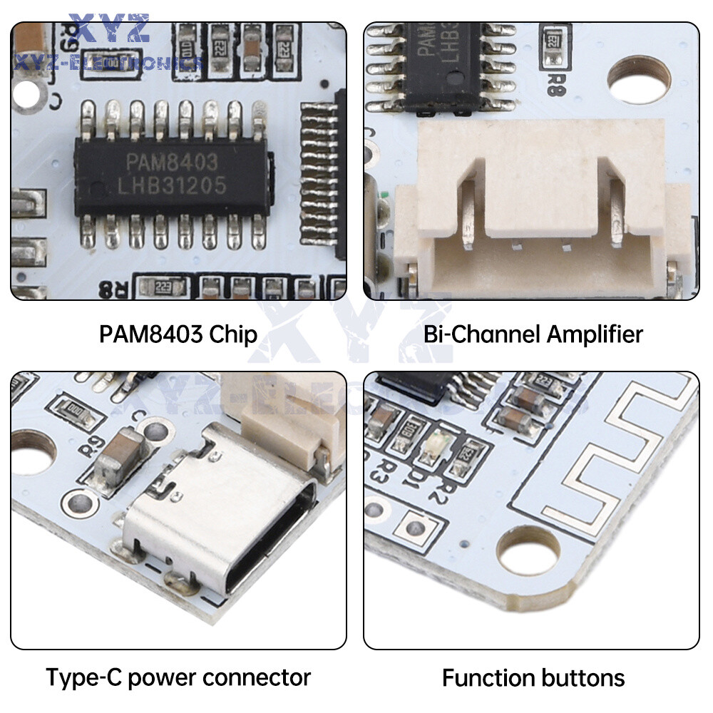 Type-C PAM8403 Bluetooth 5.0 3W+3W Stereo Audio Module Digital Amplifier Board