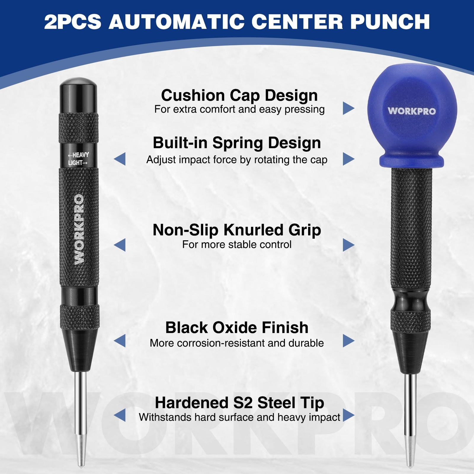 WORKPRO 2Pack Automatic Center Punch Adjustable Spring Loaded Metal Center Punch