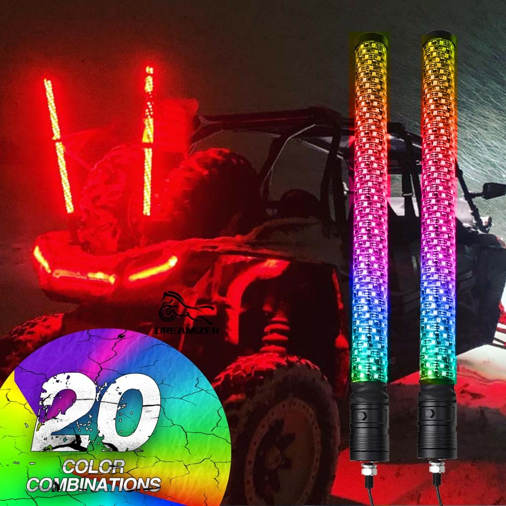 2FT Thick LED Whip Spiral RGB Fat Whip Lights For Can-Am Maverick X3 Max RR 19+