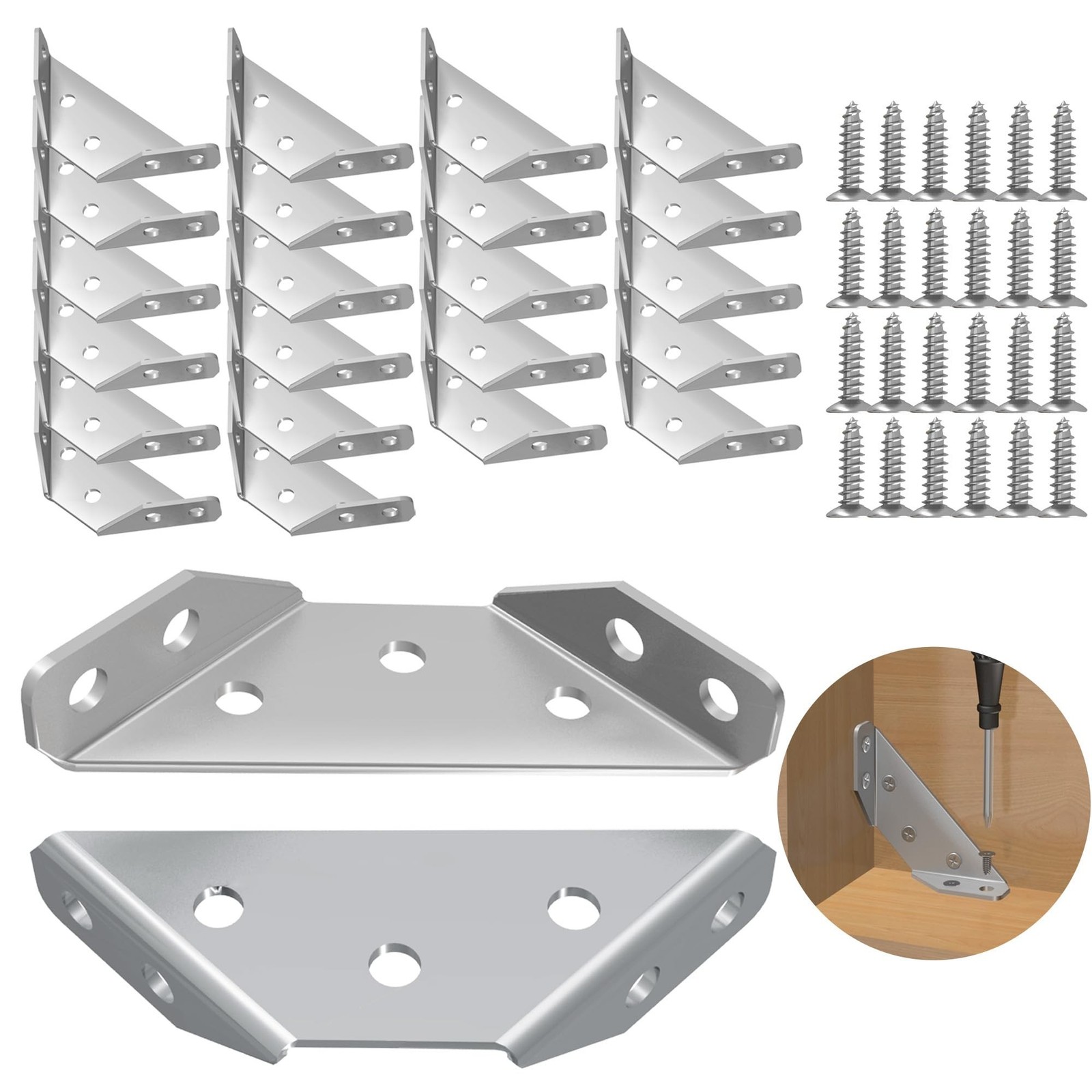 24 Pcs Stainless Steel Corner Brackets with Screws, Angle Connectors for Wood...