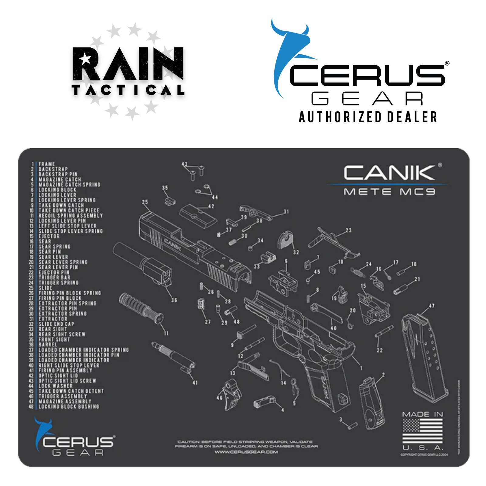 CANIK METE MC9 COMBAT SCHEMATIC Handgun Mat BLACK