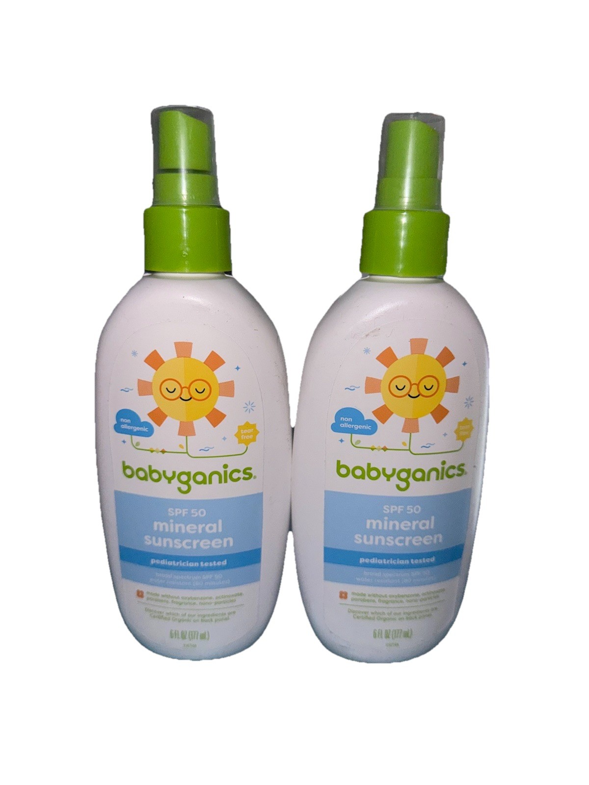 2 pk Babyganics Mineral-Based Sunscreen Spray SPF 50 Tear Free Exp 05/26