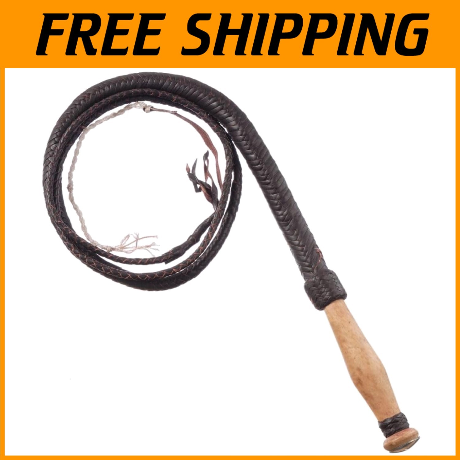 Western Style Braided Bull Whip - 6' Length, Round Shape