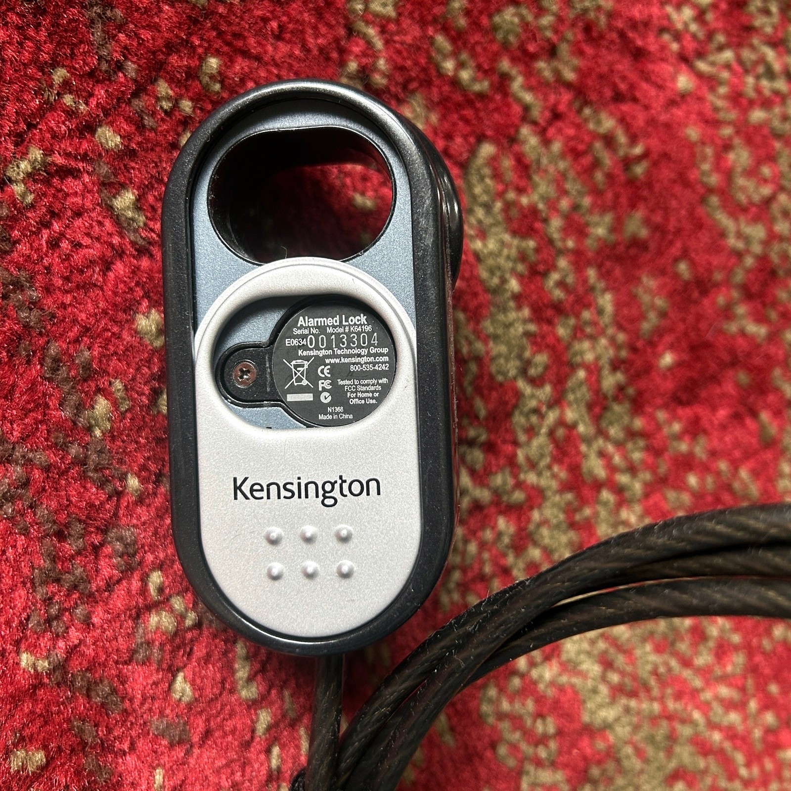 Kensington 6 Ft MicroSaver Alarmed Laptop Computer Peripheral Cable Lock K64196