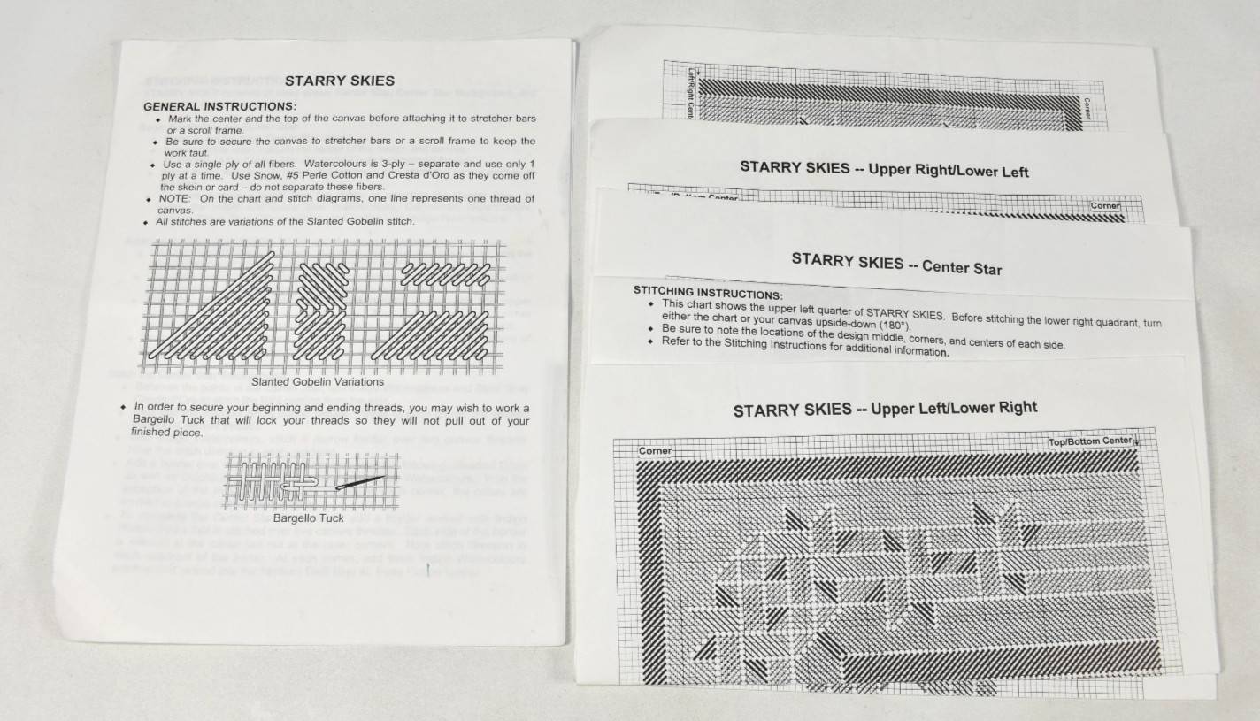 Nancy's Needle AS-IS Starry Skies Counted Needlepoint Pattern & PARTIAL Thread