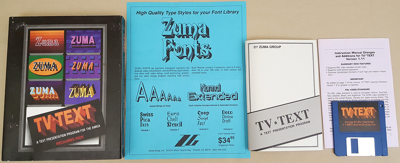 TV*TEXT v1.11 ©1987 Zuma Group Titling Text Presentation for Commodore Amiga BOX