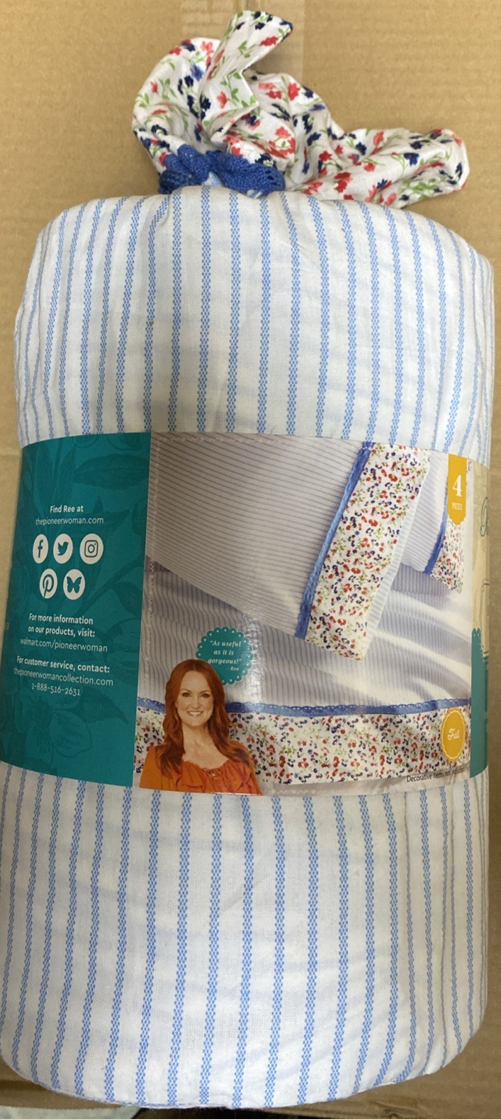 The Pioneer Woman Wildflower Toss Stripe Full Size Cotton Sheet Set 4 Piece New