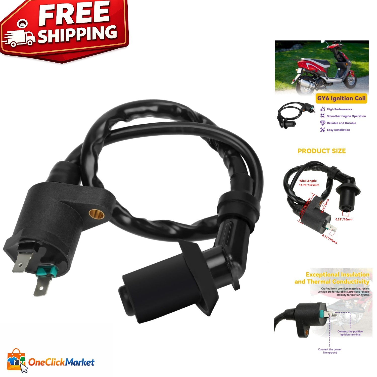 Durable GY6 Ignition Coil for TaoTao, Baja, Jonway & More - Reliable Performance