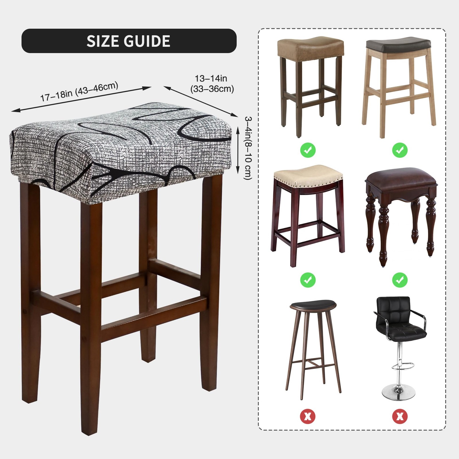 Waterproof Bar Stool Covers Rectangle Set of 4 Stretchable Patterned Seat Cov...