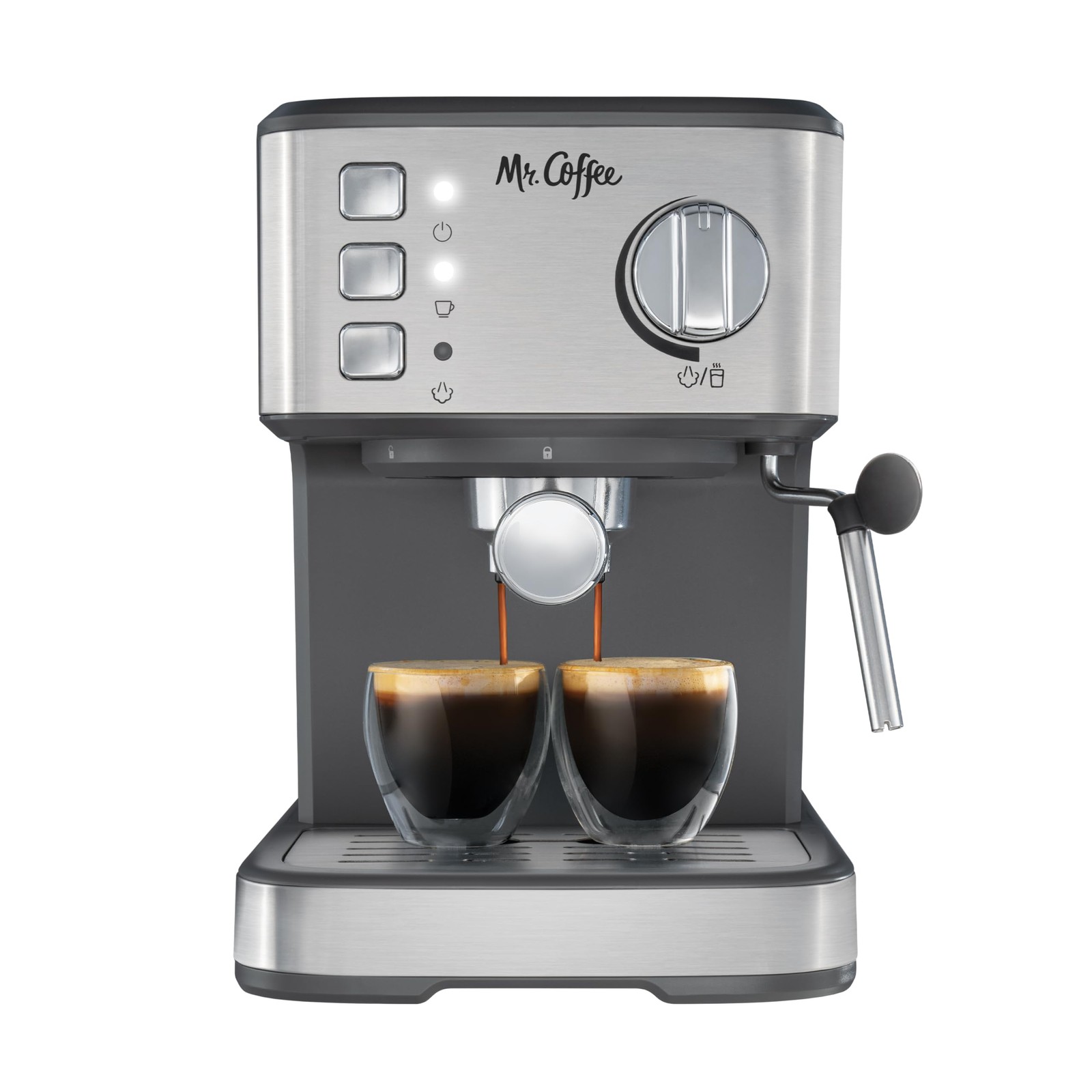 Mr. Coffee Compact Espresso Maker Machine Steam Wand 15-Bar Pump - Silver