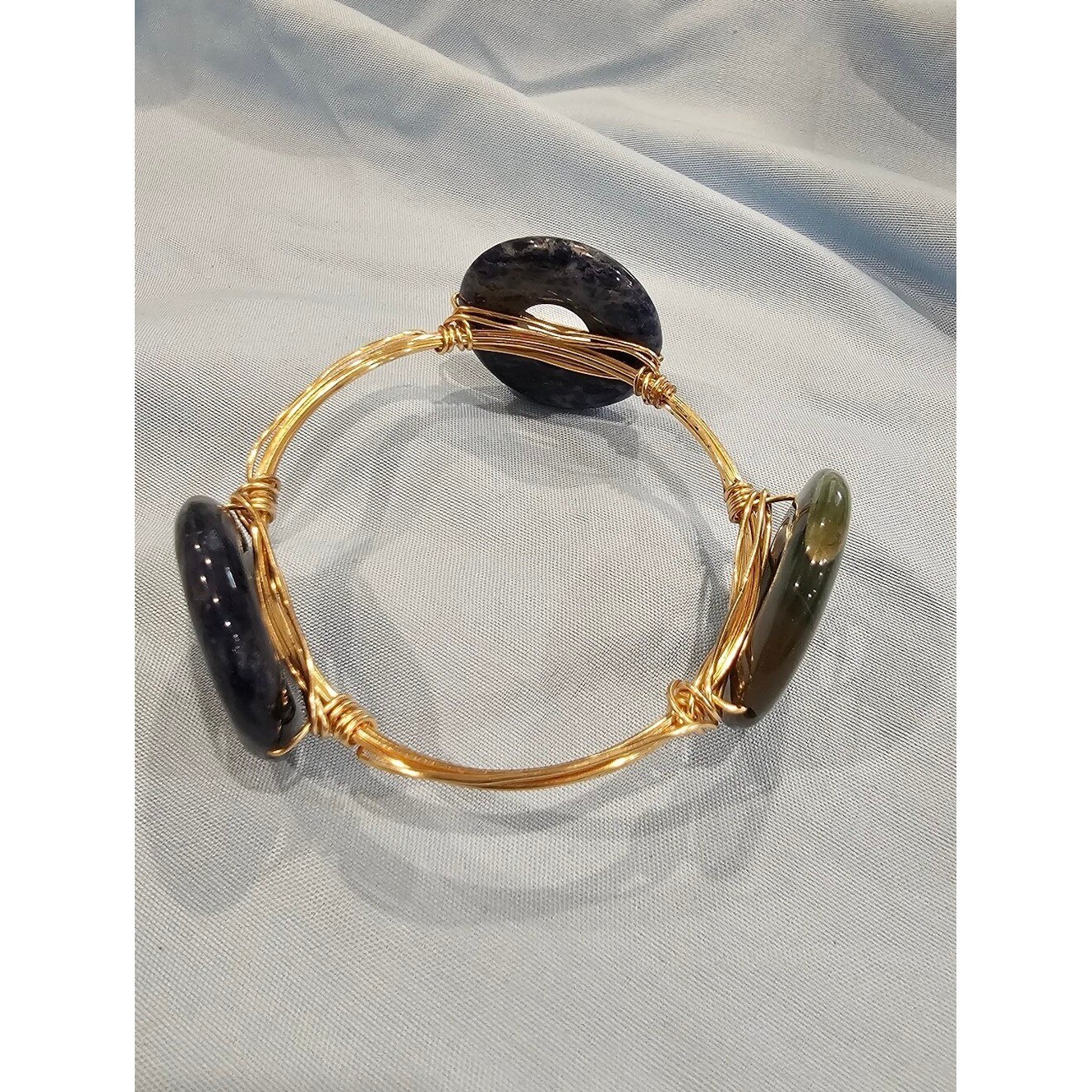 Handmade Gold Wire And Stone Statement Bangle Bracelet Boho