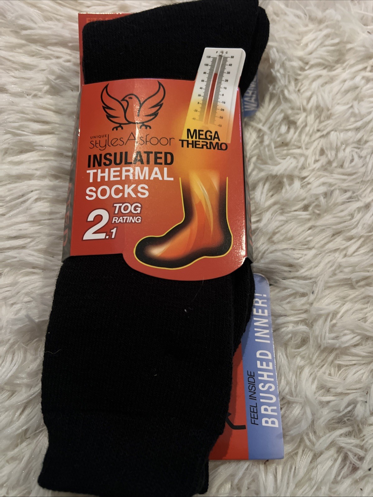 1 Pair Black Thermal Insulated Hiking Socks Mens US Shoe Size 13-15