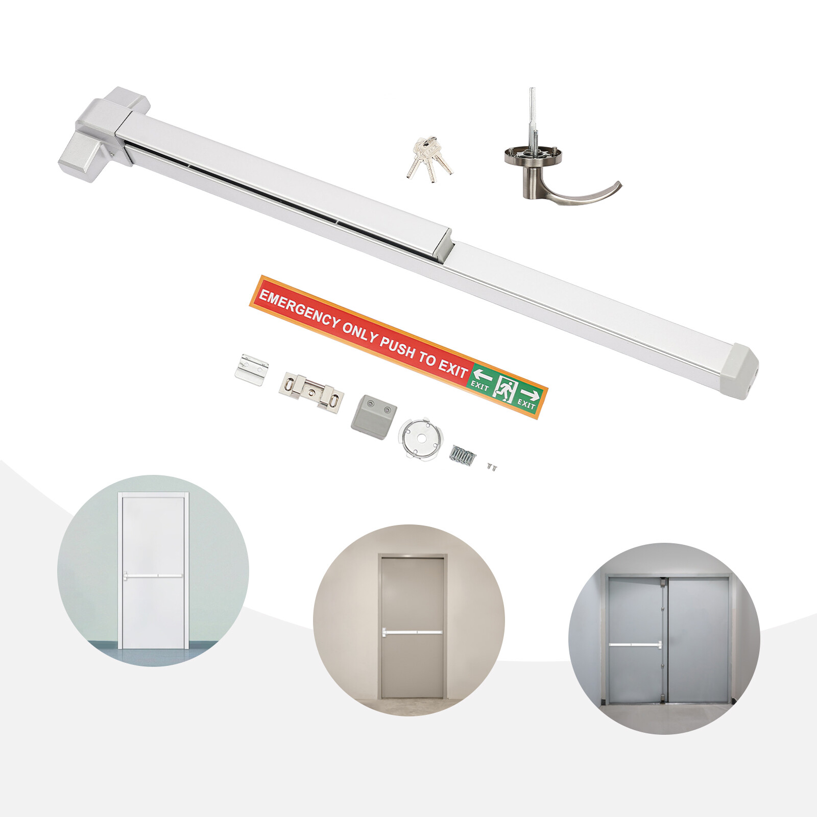 Fire Rated Panic Exit Device Push Bar 1760℉ 72min w/ Ext Lever & 3 Keys