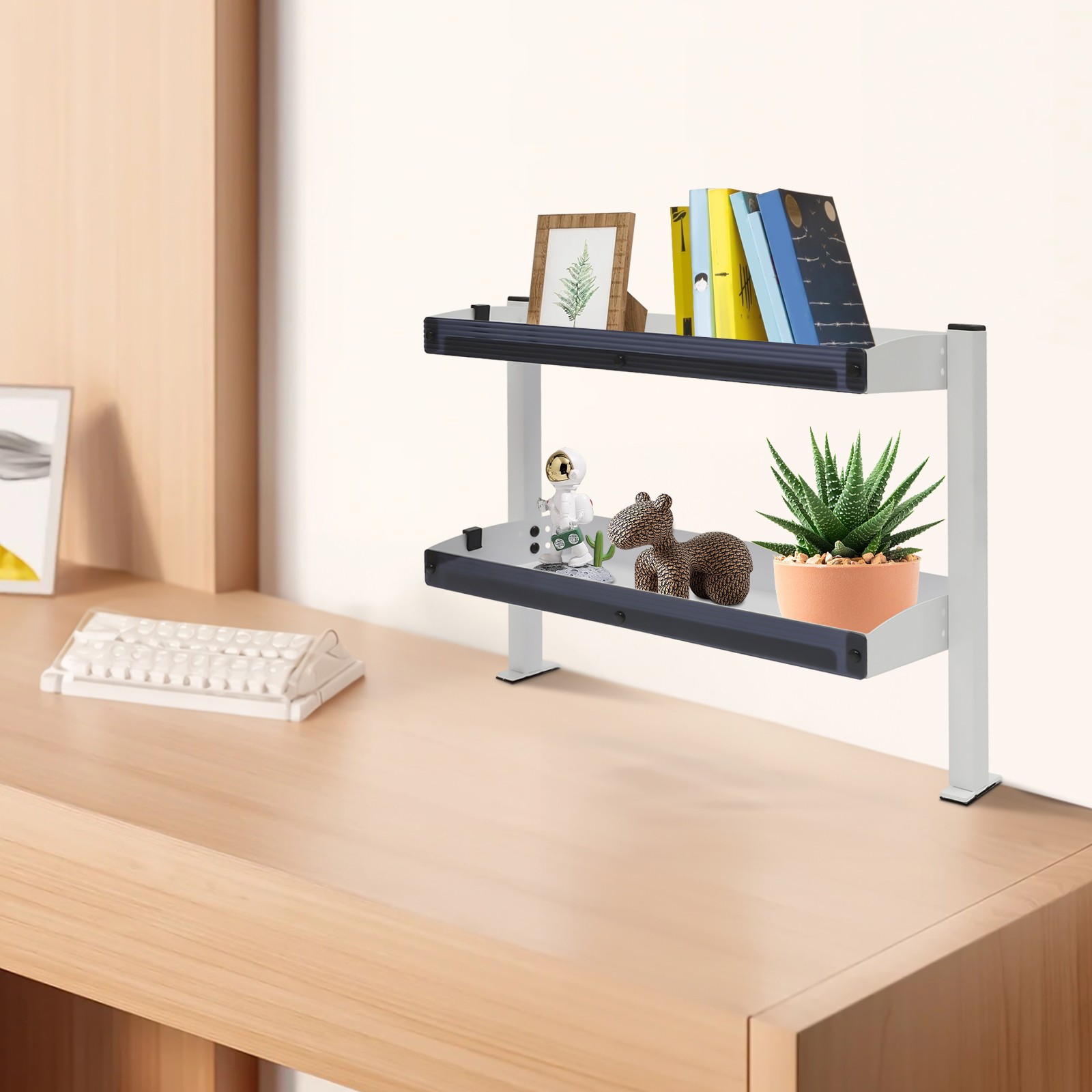 Desk Organizer Shelf, Clamp-on Desk Storage Shelves Desktop or Under-Desk