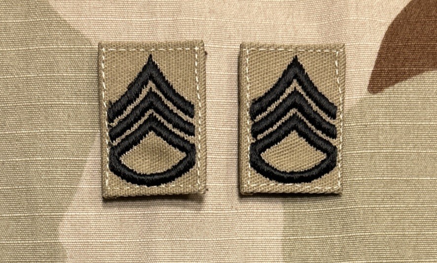US Army SSG/E6 Rank (2) Desert Sew-On Staff Sergeant DCU
