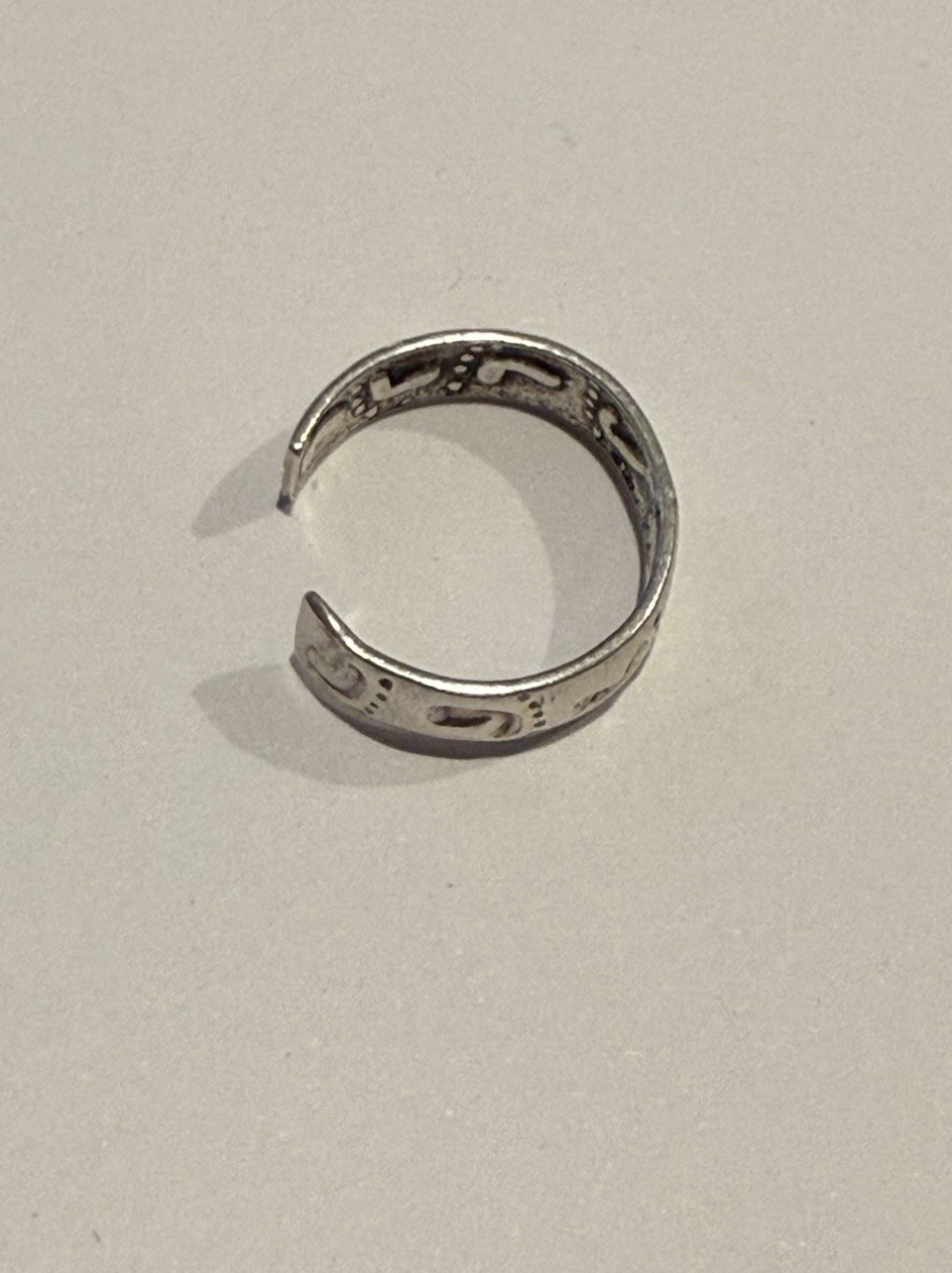 Sterling Silver Toe Ring Pinky Midi Foot Prints Open Back Adjustable