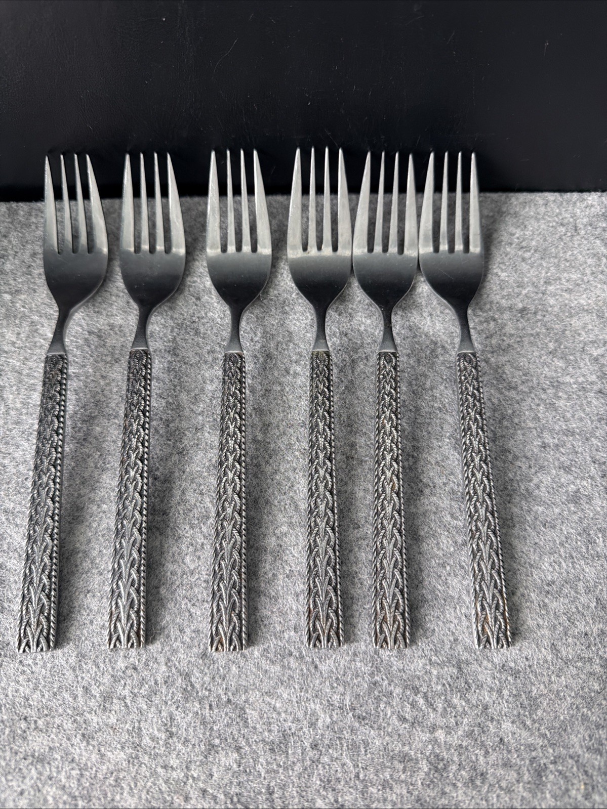 6 MCM JAPAN STAINLESS STEEL FLATWARE BRAIDED ROPE PATTERN Dinner Forks Flatware