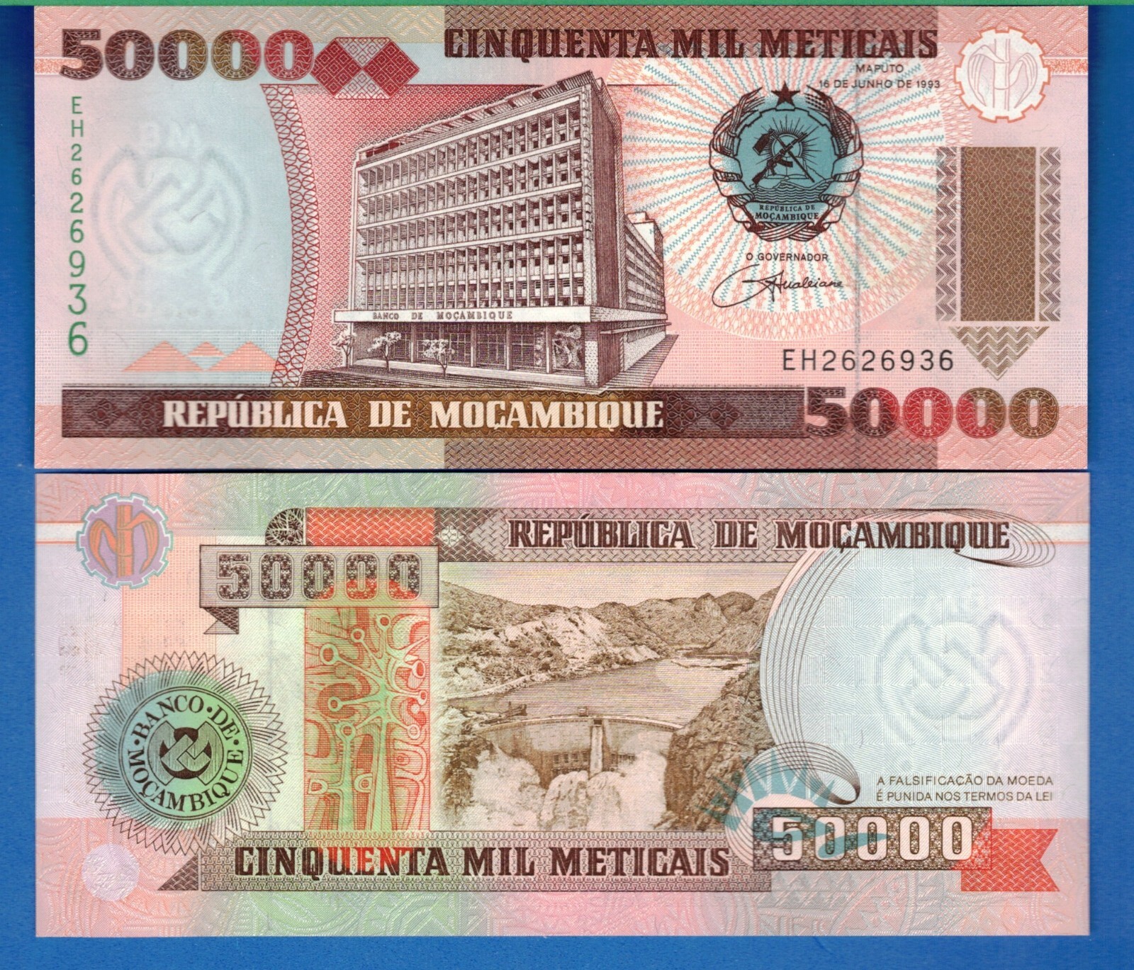 Mozambique P-138 50,000 Meticais Year 1993 Uncirculated Banknote