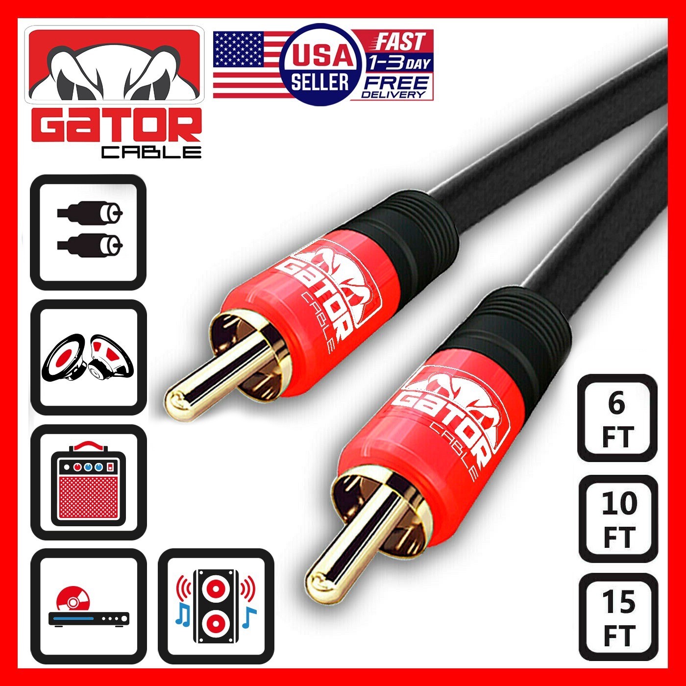 1 RCA To 1 RCA Subwoofer Audio Cable Coaxial Dual Layer Gold Plated Plug Cord