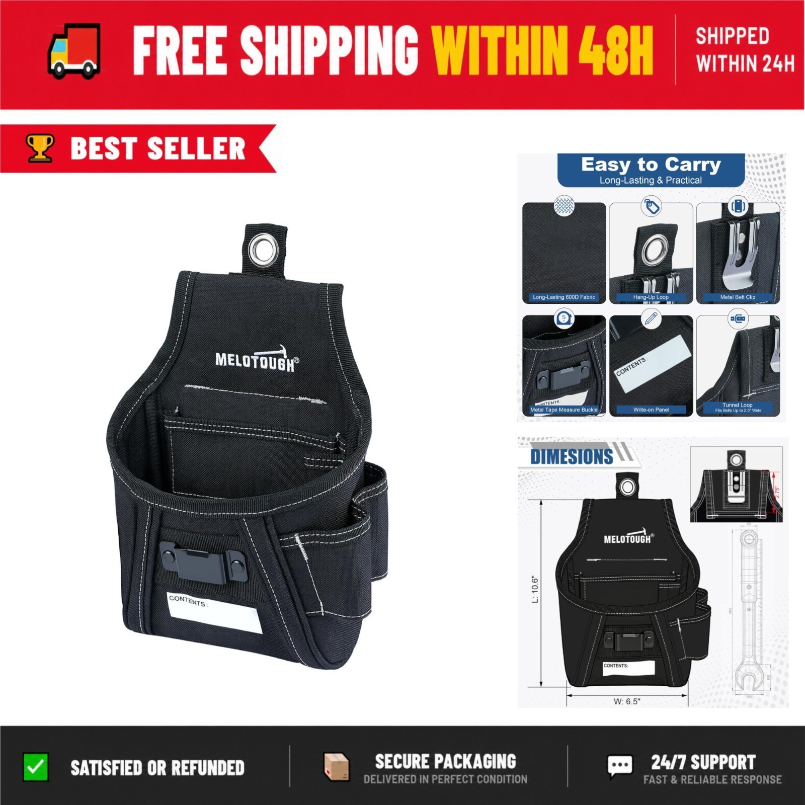 MELOTOUGH Nail and Screw Organizer Bag, Heavy Duty Tool Belt Pouch