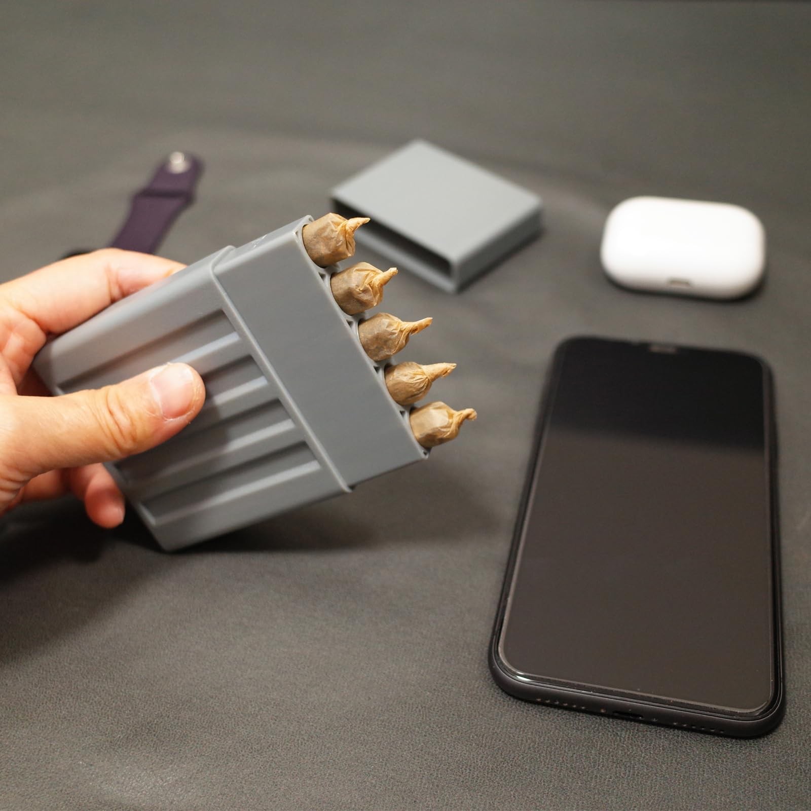 Smell Proof Cigarette Holder Case, 5 Hole Single Pre Roll Black