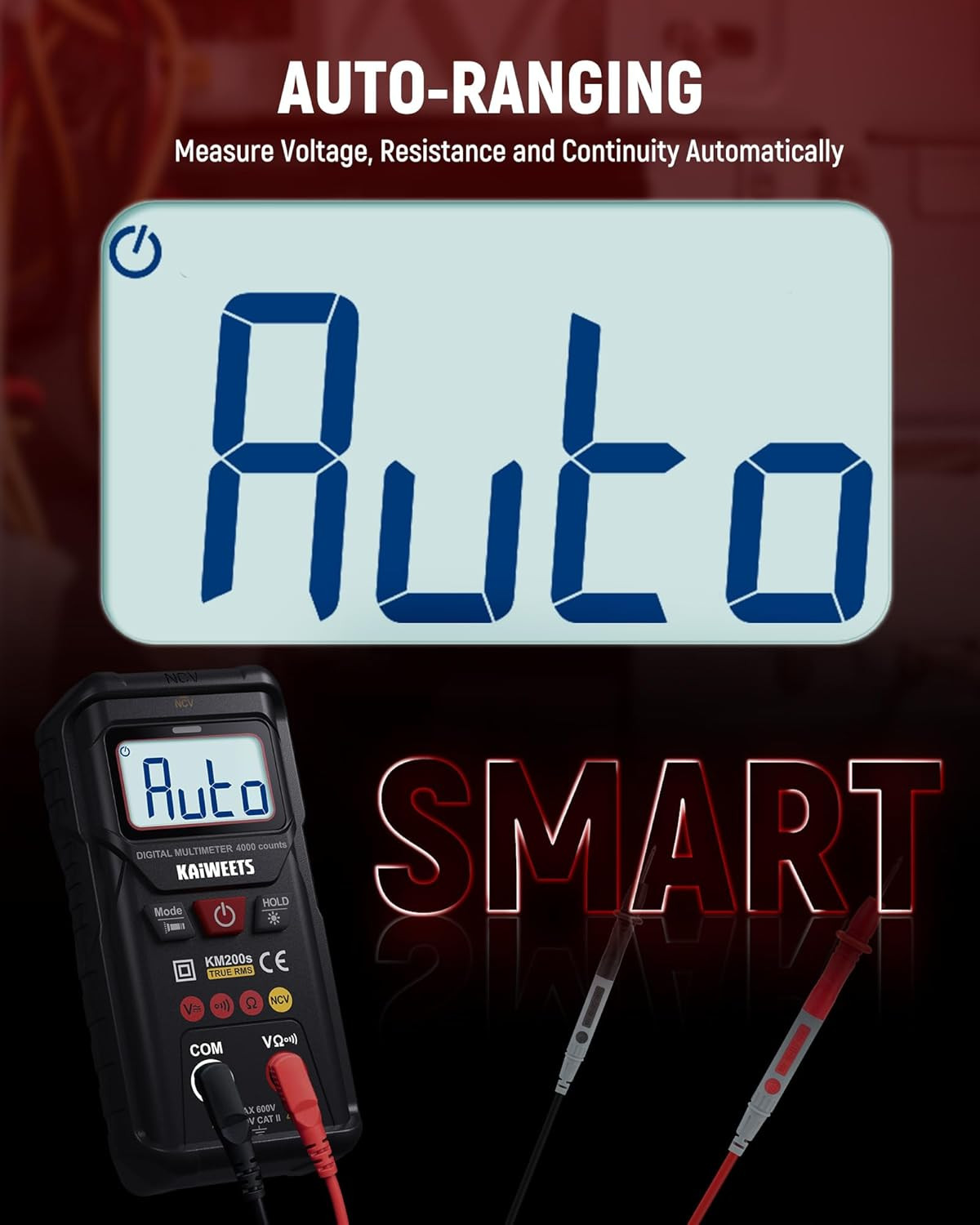 Km200S Smart Digital Multimeter True RMS, 4000 Counts, Auto Ranging Voltmeter, N