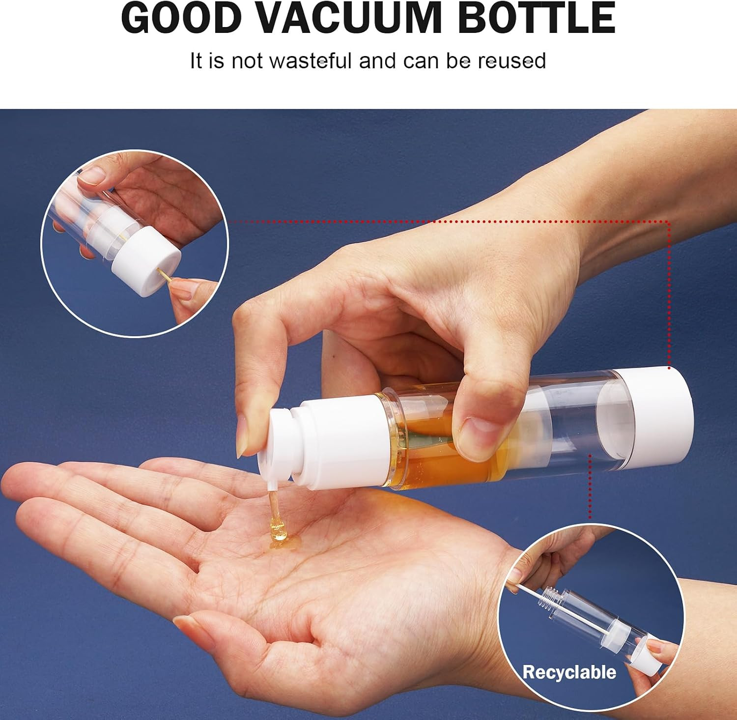 Airless Pump Bottles 3 Pack 1.7oz Empty Moisturizer Pump Dispenser | Clear Airle