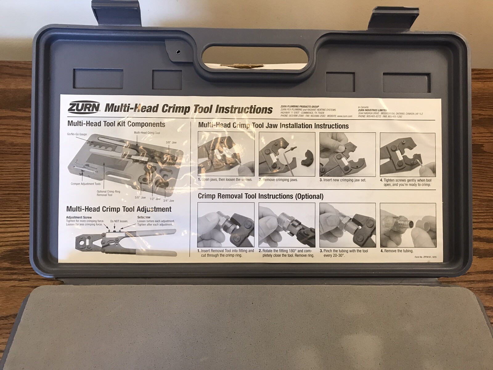 ZURN QCRTMH MULTI-HEAD CRIMP TOOL KIT COMPONENTS, FACTORY CASE