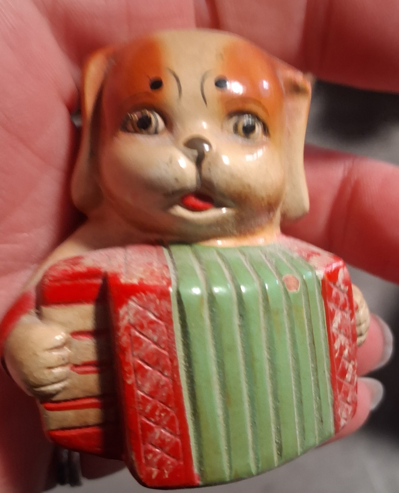 Vintage Figural Dog Pencil Sharpener Puppy Playing Accordion Ceramic