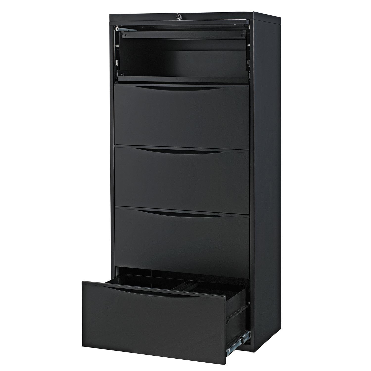 30"W Premium Lateral File Cabinet 5 Drawer Black